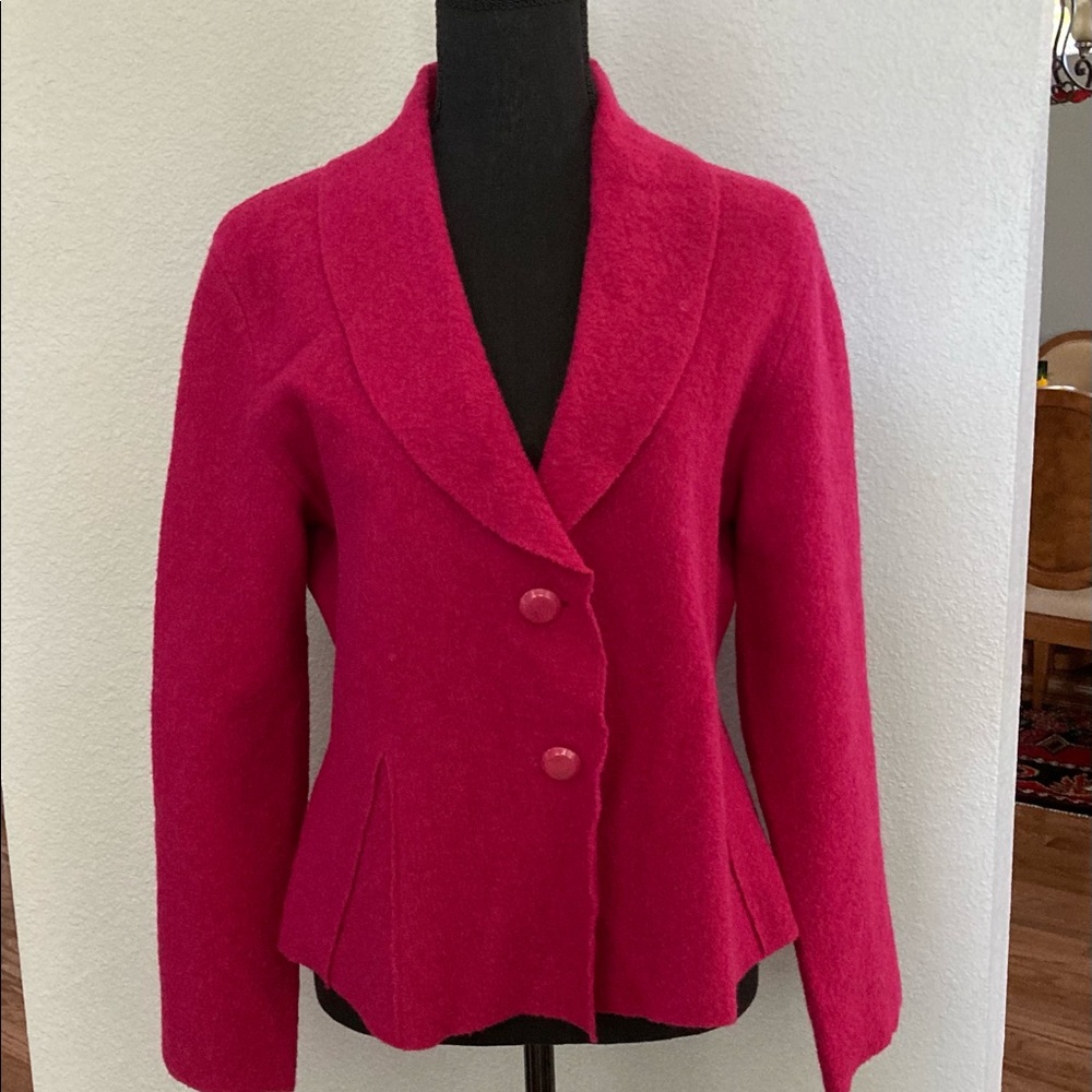 Vintage Jillian Jones Petite 100% wool long sleeve fuchsia jacket cardigan. PL